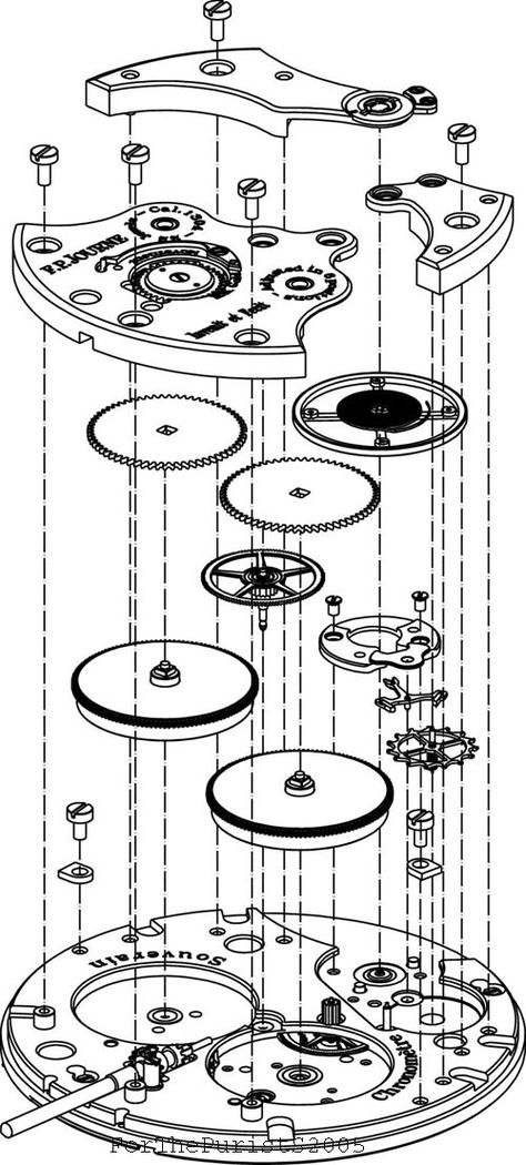 Gear Drawing, Watches And Bracelets, Watch Mechanism, Exploded View, Watch Gears, Clock Repair, Skeleton Watches, Clock Parts, Amazing Watches