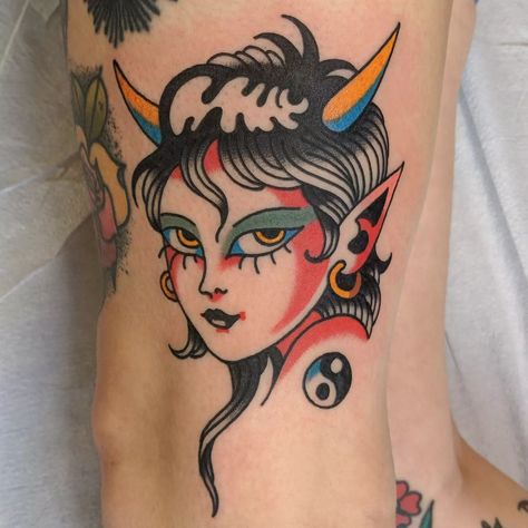 Trad Lady Tattoo, Neo Traditional Pinup Tattoo, Trad Woman Tattoo, American Traditional Lady Head Tattoo, Trad Flash Tattoo, Traditional Tattoos Woman, New American Traditional Tattoo, Back Traditional Tattoo, American Traditional Woman Tattoo