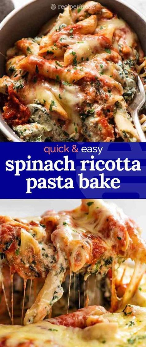 Spinach And Ricotta Stuffed Shells, Ricotta Pasta Bake, Spinach Ricotta Pasta, Ricotta Stuffed Shells, Spinach And Ricotta, Future Chef, Spinach Ricotta, Ricotta Pasta, Baked Pasta Recipes