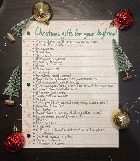 Christmas List Ideas Boyfriend, Christmas Stuff To Do With Boyfriend, Christmas Hamper For Boyfriend, Bf Present Ideas Christmas, Christmas List For Girlfriend, Xmas Present Ideas For Boyfriend, Cute Gift Ideas For Boyfriend Christmas, What To Get Your Boyfriend For Christmas Gifts For Him