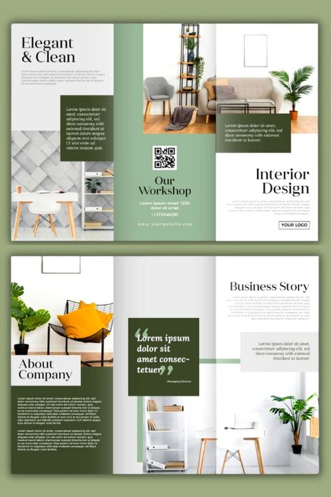 Marketing Brochure Ideas, Interior Design Brochure Ideas, Tri Fold Brochure Design Creative, Modern Trifold Brochure Design, Product Brochure Design Inspiration, Apartment Brochure Design, Trifold Brochure Design Layout Creative, Broucher Design Creative, Modern Brochure Design Creative