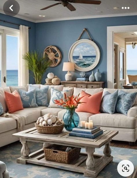 Living Room Transformation, Beach House Living Room, Coastal Living Rooms, Beach House Interior, Coastal Retreat, Coastal Living Room, Blue Living Room, Small Living Rooms, Small Living Room