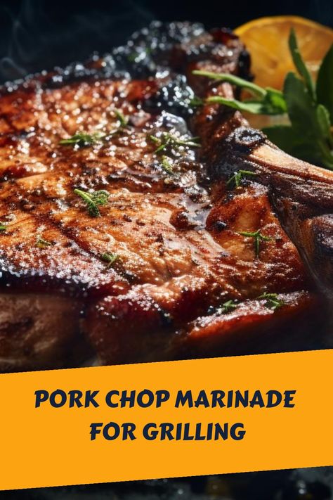 Amp up the flavor of your pork chops with our irresistible grilling marinade. A BBQ must-try! Bbq Pork Marinade Recipes, Moist Grilled Pork Chops, Pork Chops Marinade Recipes Grilled, Marinade For Pork Chops Grilling, Bone In Pork Chop Marinade For Grill, Pork Chops Pellet Grill, Tender Grilled Pork Chops, Pork Steak Marinade For The Grill, Bone In Pork Chop Recipe Grilled