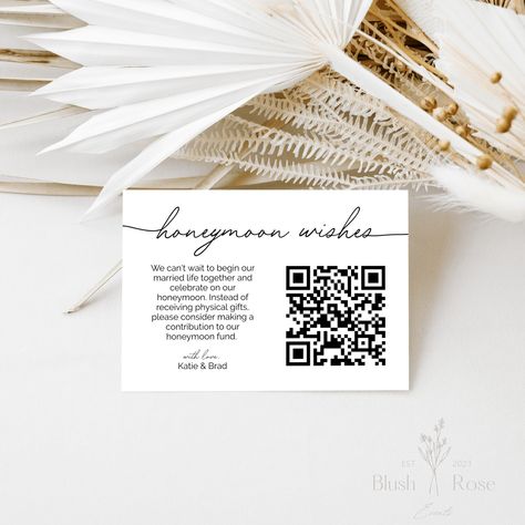 Minimalist Honeymoon Wishes Insert Card, Honeymoon Fund QR Code Card, Venmo Honeymoon Fund, Honeymoon Fund Card, Wedding Insert Card by BlushRoseEvents on Etsy Honeymoon Fund Wording, Tropical Locations, Honeymoon Wish, Honeymoon Fund, Wedding Moodboard, Dream Wedding Ideas Dresses, Blush Rose, Card Wedding, Wedding Mood Board