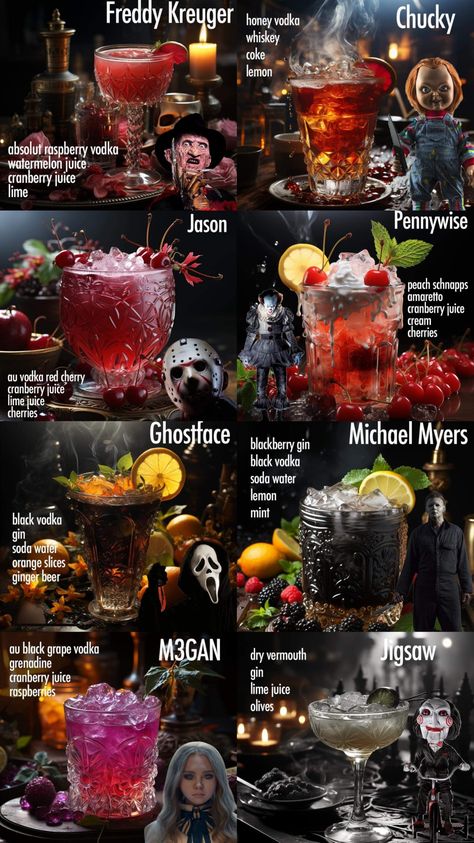 Spooky Drinks Alcohol Recipes, Mixed Drinks Halloween, Halloween Drink Party Ideas, Vampire Diaries Alcoholic Drinks, Themed Drink Night Ideas, Halloween Inspired Drinks Cocktails, Easy Alcoholic Mixed Drinks, Spooky Halloween Alcoholic Drinks, Halloween Party Ideas Drinks Alcohol