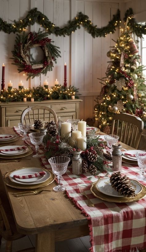 Christmas Dreaming, Christmas Dining Table, Cozy Christmas Decor, Christmas Decor Inspiration, Cottage Christmas, Christmas Interiors, Christmas Themes Decorations, Christmas Inspo, Warm Christmas