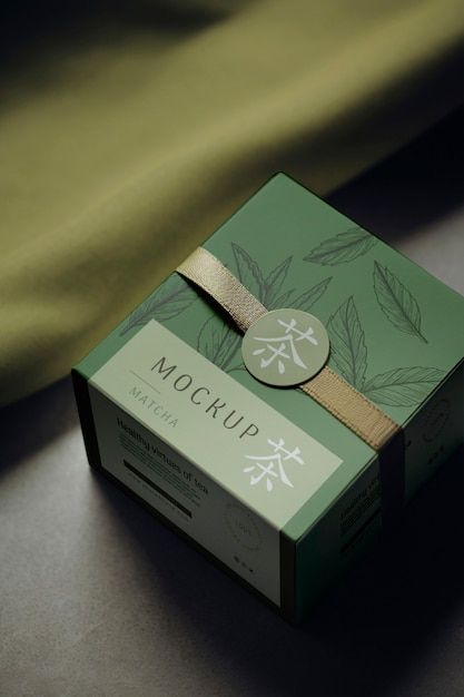 Matcha tea packaging mockup design | Premium Psd #Freepik #psd Mandala Packaging Design, Beautiful Box Design, Tea Packaging Mockup, Tea Sachet Packaging Design, Tea Brand Logo Design, Minimal Package Design, Tea Packaging Design Boxes, Matcha Packaging Design, Medical Poster Design Ideas