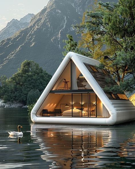 Boathouse Architecture, Modern A Frame House, House In Water, Modern Boathouse, House On Water, Boathouse Design, Getaway House, Seeking Peace, Unusual Home