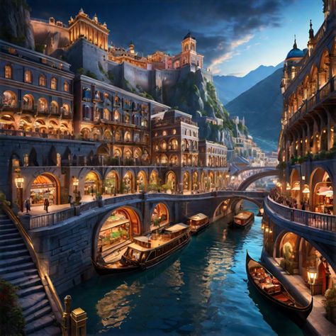 See what I created with Hotpot.ai: fantasy port city with a canal that leads directly into a palace built into a mountainside with a busy shopping district Noble District Fantasy Art, Fantasy Shopping District, Fantasy Canal City, Canal City Fantasy Art, Port City Fantasy Art, Fantasy Port City, Canal City, Fantasy Cities, Shopping District