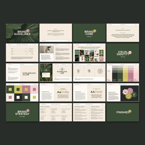 Greenery Jungle inspired branding, modern and feminine law firm brand identity, playful brand deck Branding Booklet, Branding Book, Brand Deck, Brand Identity Pitch Deck, Brand Presentation Design, Pitch Deck Design Inspiration, Brand Guide Design, Educational Branding, Brand Identity Presentation