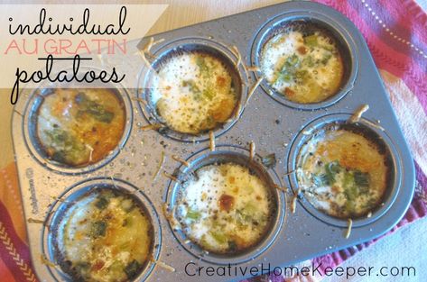 Individual Au Gratin Potatoes - Creative Home Keeper Cooking Potatoes, Au Gratin Potatoes, Gratin Potatoes, Meatless Recipes, New Potatoes, Creamed Potatoes, Thrifty Thursday, Potatoes Au Gratin, Tex Mex Recipes