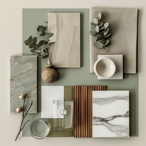 Tonal Interior Design, Bathroom Material Board Interior Design, Interior Design Pallets Color, Bathroom Flatlay Inspiration, Green And Grey Mood Board, Minimalist Moodboard Interior Design, Bedroom Interior Mood Board, Mood Board Inspiration Interior Design, Earthy Palette Colour Schemes