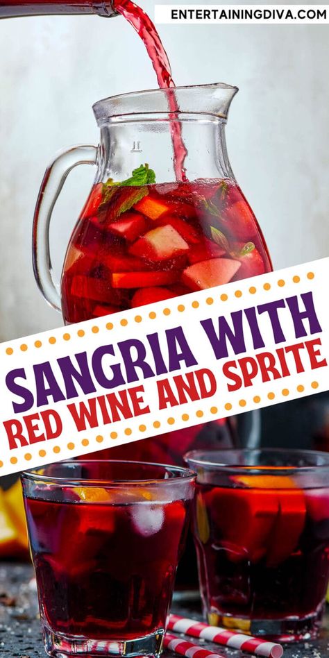 Sangria Recipes Red Wine, Sangria With Sprite, Easy Red Sangria, Sweet Sangria Recipe, Sprite Recipe, Winter Sangria Recipes, Best Sangria, Best Sangria Recipe, Sangria Punch