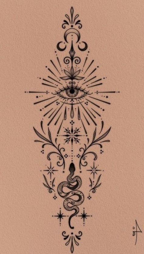 Spine And Shoulder Tattoo, Tattoos That Go Around Your Arm, Sturnum Tattoos, Dark Feminine Tattoo Ideas, Esoteric Tattoo Spiritual, Meditating Tattoo, Daydream Tattoo, Earthy Tattoo Ideas, Fine Line Back Tattoo