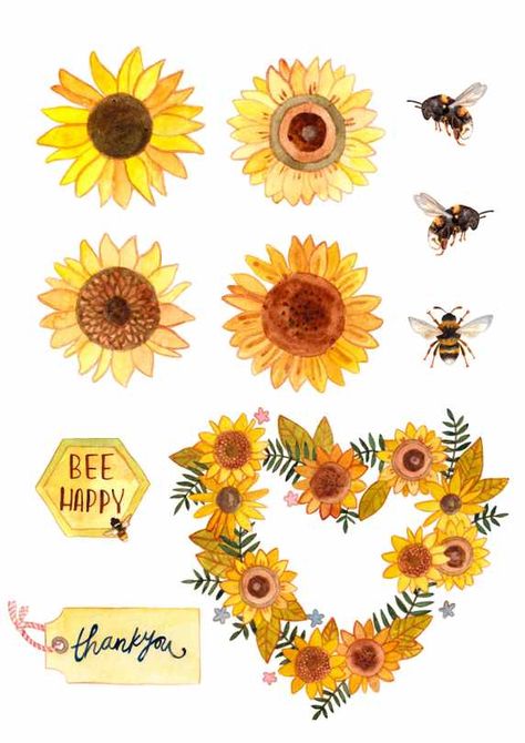 Free bee and sunflower printables-06 Sunflower And Bee, Sunflower Printable, Bee Logo, Bee Printables, Animal Printables, Sunflower Cards, Gatefold Cards, Free Printable Art, Bee Crafts