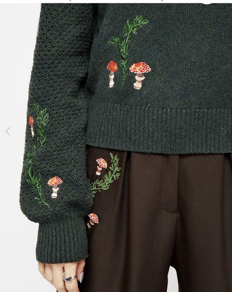 Mushroom Embroidery, Academic Aesthetic, Embroidered Jumper, Tailored Jumpsuit, Embroidered Cardigan, Swimwear Dress, Knitwear Dress, Embroidered Sweater, Printed Denim