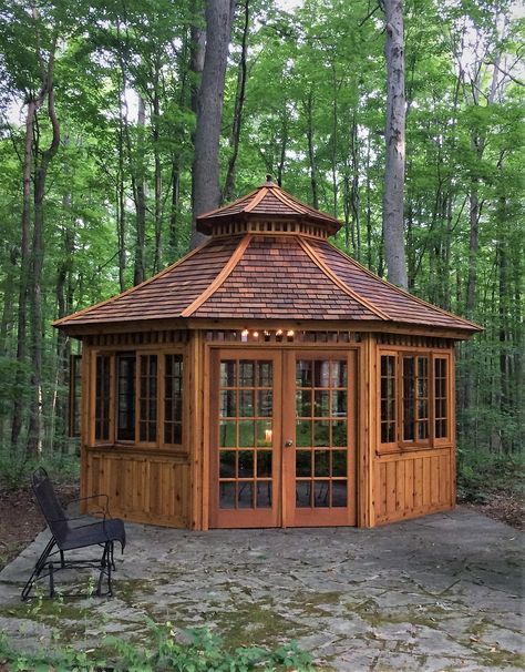 Outdoor Screenhouses, Patio And Gazebo Ideas, Closed Gazebo Ideas Backyard, Country Gazebo Ideas Backyard, Beautiful Gazebo Ideas, Unique Gazebo Ideas, Gazebo In The Woods, Diy Screened Gazebo, Closed In Gazebo Ideas