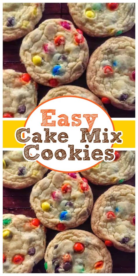 Cake Batter Cookies Recipe, Easiest Cookies, Chocolate Cake Mix Recipes, 4 Ingredient Cookies, Cake Mix Cookie Bars, Easy Homemade Cookies, Recipes Using Cake Mix, Cake Batter Cookies, Boxed Cake Mixes Recipes