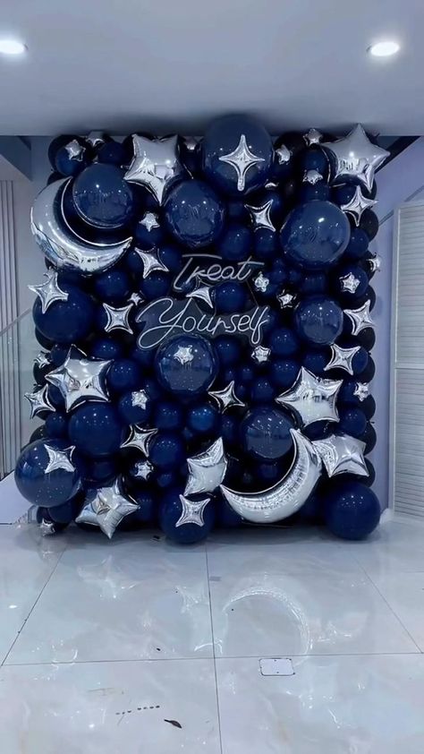 Prom Themes Starry Night, Starry Night Prom, Party Ideas Birthday, Blue Party Decorations, Sweet Sixteen Birthday Party Ideas, Outfit Hiking, Prom Themes, Dance Themes, Prom Decor