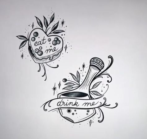 Eat Me Cookies Alice In Wonderland Tattoo, Alice In Wonderland Tattoo Eat Me, Eat Me Tattoo Alice In Wonderland, Alice In Wonderland Eat Me Tattoo, Eat Me Alice In Wonderland Tattoo, Tiny Alice In Wonderland Tattoo, Eat Me Alice In Wonderland Drawing, Alice Madness Returns Tattoo Ideas, Alice In Wonderland Inspired Tattoo