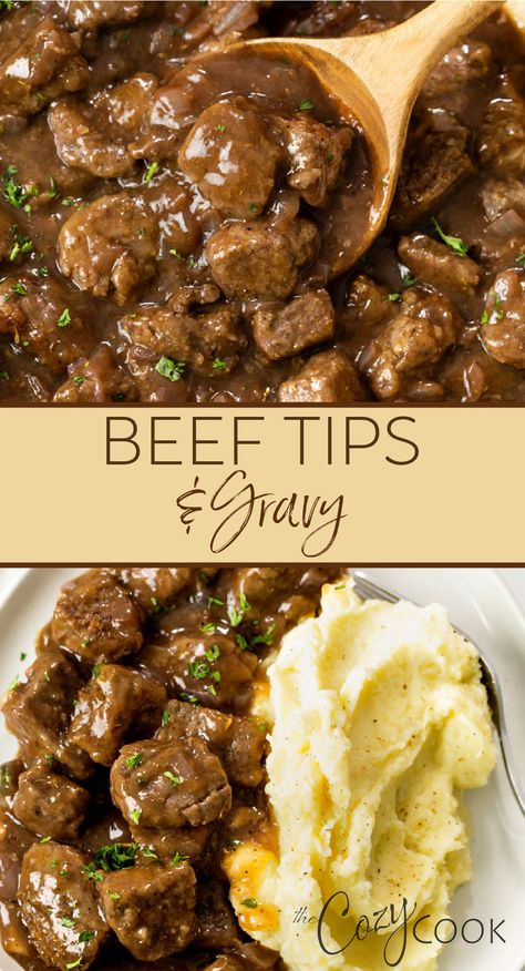 Beef tips and gravy with a side of mashed potatoes Easy Cheap Crockpot Recipes Budget, Cheap Dinners For A Big Family, Dinner For Cold Days, Steak Tips Recipe Crockpot, Slow Cooker Beef Tips With Gravy, Meals For Blue Collar Men, Easy Beef Tips And Gravy Stove Top, Beef For Stew Recipes, Beef Tips Recipe Stove Top