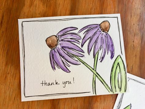 Thank You Canvas Painting, Watercolour Thank You Cards Handmade, Thank You Painting Ideas, Water Colour Thank You Card, Diy Watercolor Thank You Cards, Painted Thank You Cards, Easy Watercolor Thank You Cards, Thank You Card Art, Watercolor Thank You Cards Diy Handmade