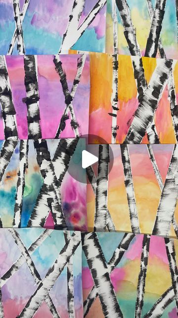 Caitlyn Thompson on Instagram: "😍 The third grade birch tree backgrounds from today were nothing less than STELLAR!!! And I got some awesome process footage 🤓

🥰 Classes like this make my heart feel so full. Watching them create, compliment each other, and wow themselves is incredible. 

👩🏼‍🎨 Proud art teacher today!! 

👇🏻 If you’re interested in this lesson comment “birch trees” for the plan and a free video tutorial! 

#artteachersofinstagram #elementaryart #artteacher #studentartwork" Birch Tree Art Project, Winter Birch Tree Art For Kids, Cool Bulletin Boards, Bulletin Board Tree, Preschool Fall, Birch Tree Art, Birch Trees, School Art Projects, Toddler Art