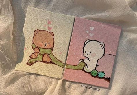 Cute Canvas Paintings For Girlfriend, Canvas Painting Idea For Boyfriend, Paintings To Make With Boyfriend, Cute Painting For Couples, Couples Paintings Easy, Mini Canvas Love Paintings, Paintings For Bff, Cute Matching Paintings, Painting Ideas On Canvas Birthday