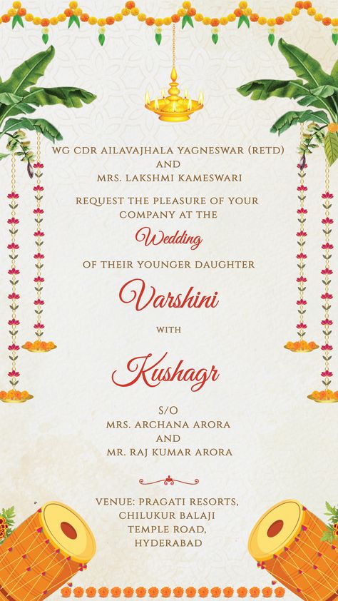 Wedding Invitation Cards South Indian, Wedding Cards Template Design, Engagement Cards Templates, Wedding Card Design Telugu, South Indian Wedding Card Template, Wedding Invitation South Indian, Marigold Wedding Invitation, South Indian Invitation Cards, Traditional Wedding Cards Indian