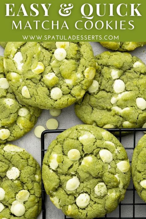 White chocolate matcha cookies Matcha Cookies Recipe, White Chocolate Matcha, Green Cookies, Green Tea Cookies, Matcha White Chocolate, Matcha Dessert, Matcha Cookies, Gooey Cookies, Matcha Recipe