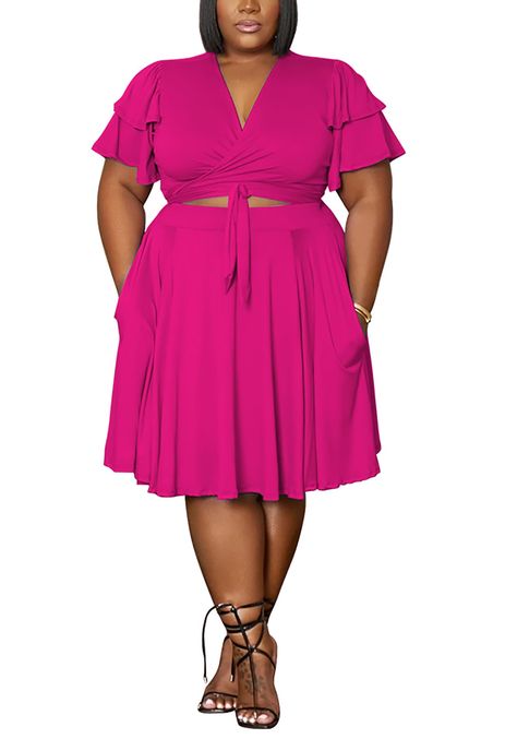 PRICES MAY VARY. Material: Women's plus size 2 piece sets is made of high-quality polyester fabric. The fabric is soft, breathable and comfortable to wear. Features: plus size 2 piece dress outfits, summer plus size 2 piece outfits, plus size women's 2 piece skirt sets, casual summer 2 piece skirt sets plus size, women's high waist mid length skirt sets, empire style bandage wrap top and high waist dress , African skirt style. Design: Women's plus size 2 piece sets consists of a crop top and ski Plus Size Pool Party Outfit Summer, Short Dress For Plus Size Women, Plus Size Broadway Outfit, 4xl Plus Size Dresses, Plus Size Influencers Amazon, Plus Size Summer Birthday Outfit, Napa Valley Outfit Black Women, Women's Plus Size Fashion, Birthday Attire For Women Outfits