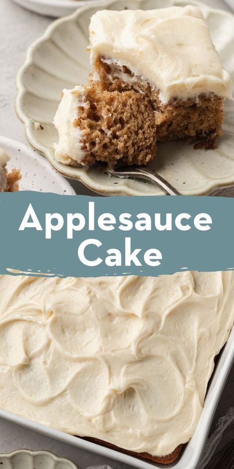 Unsweetened Applesauce Recipe Baking, Applesauce Cake With Cinnamon Cream Cheese Frosting, 9x13 Cake, Basic Muffin, Applesauce Cake Recipe, Fall Yummies, Apple Treats, Apple Cakes, Winter Favorites