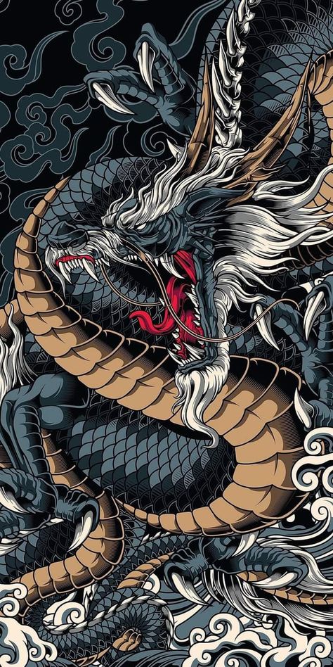 Dragon Tattoo Background, Guerriero Samurai, Dragon Wallpaper Iphone, Japanese Wallpaper Iphone, Japanese Dragon Tattoo, Illustration Kunst, Dragon Artwork Fantasy, Japanese Drawings, Japanese Dragon