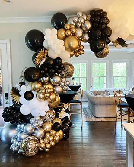 Amazon.com : masquerade party decorations Nye Party Decorations, Masquerade Party Decorations, Black And Gold Balloons, White Garland, Prom Theme, Diy Gold, Gold Party Decorations, Silver Balloon, Balloon Kit