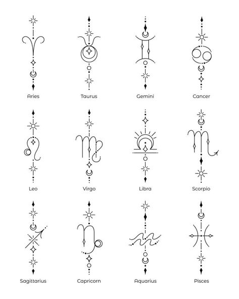 Zodiac sign tatoo Women Sign Tattoo, Star Sign Symbols, Zodiac Sign Stars Tattoo, January Zodiac Sign Tattoo, Taurus Doodle, Astrology Chart Tattoo, Tiny Zodiac Tattoos, Matching Zodiac Tattoos, Fire Sign Tattoos