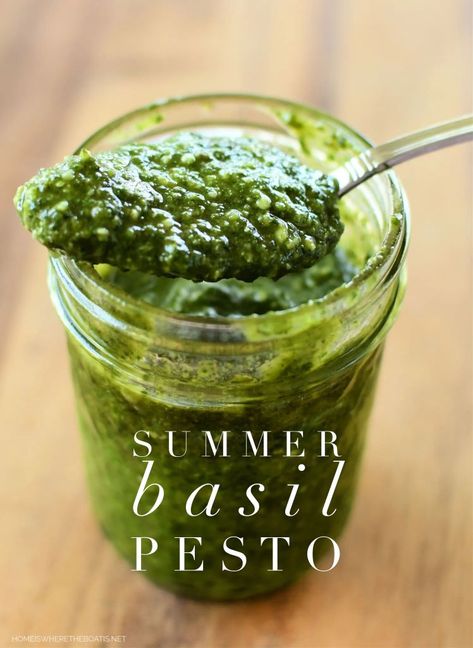 Savor the flavor of summer and enjoy your harvest of basil in your winter recipes with an easy recipe for Homemade Basil Pesto. Freezer-friendly and so much better than store bought! ©homeiswheretheboatis.net Harvest Basil, Homemade Basil Pesto, Harvesting Basil, Homemade Pesto Recipe, Gluten Free Pesto, Basil Pesto Recipes, How To Make Pesto, Summer Harvest, Homemade Pesto