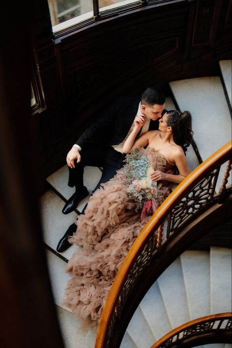 Wedding Stairs, Wedding Anniversary Years, Wedding Staircase, Wedding Photography Detail Shots, Creative Engagement Photo, Chicago Engagement Photos, Wedding Portrait Poses, Romantic Couples Photography, Chicago Wedding Photography