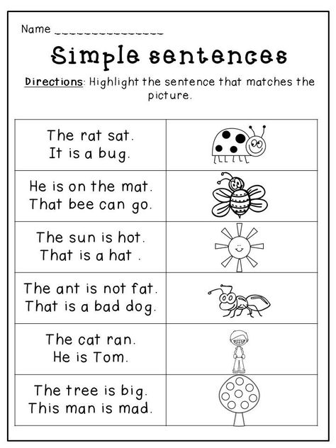 {Kindergarten} Spring Language Packet: Silly sentences, alphabet line-up, matching upper and lowercase letters, rhyming words and more! Kindergarten Language Worksheets, Simple Sentences Worksheet, Sentences Kindergarten, Kindergarten Spring, Ela Worksheets, Silly Sentences, Reading Comprehension Kindergarten, English Worksheets For Kindergarten, Kindergarten Reading Worksheets