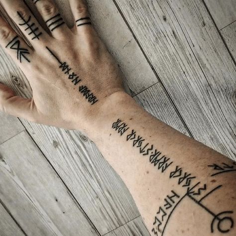 Nordic Runes Tattoo Hand, Rune Arm Tattoo, Atreus Arm Tattoo, Arm Viking Tattoo, Atreus Hand Tattoo, Nordic Hand Tattoo, Atreus Tattoos, Rune Tattoos, Most Beautiful Tattoos