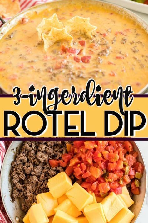 The Best Rotel Dip, Party Food To Bring, Best Rotel Dip, Queso Velveeta, Recipe With Ground Beef, Rotel Dip, Football Party Food, Velveeta Cheese, Queso Dip