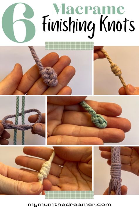 Finish Macrame Ends, Ending Macrame Knot, Barrel Knot Macrame, What Size Macrame Cord To Use, End Knots For Macrame, Macrame Finishing Knots Tutorial, How To Tie A Macrame Knot, Macrame Tie Off Knot, Braided Macrame Cord