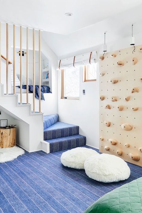 Fun Playroom Ideas, Home Climbing Wall, Climbing Walls, Playroom Design, Room Additions, Wooden Side Table, Climbing Wall, Amber Interiors, Rec Room