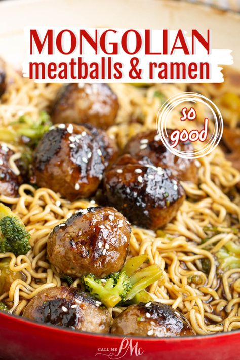 Mongolian Meatballs Ramen recipe, tender and juicy beef meatballs are smothered in a sweet and tangy Asian-inspired sauce and sit on a bed of ramen noodles. This dinner recipe is a flavor sensation.  #meatballs #ramen #recipes #dinner Mongolian Meatballs, Noodles Homemade, Meatball Dinner, Ramen Recipe, Asian Beef, Asian Sauce, Beef Meatballs, Frozen Meatballs, Ramen Recipes