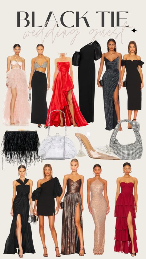 Holiday Gowns Black Tie, Formal Nye Wedding Guest Dress, Nye Formal Dress, Ladies Black Tie Outfits, Christmas Black Tie Dress, Vegas Formal Dress, Spring Wedding Guest Dress Formal, Black Tie Wedding Outfit Women, Black Tie Event Nails Classy