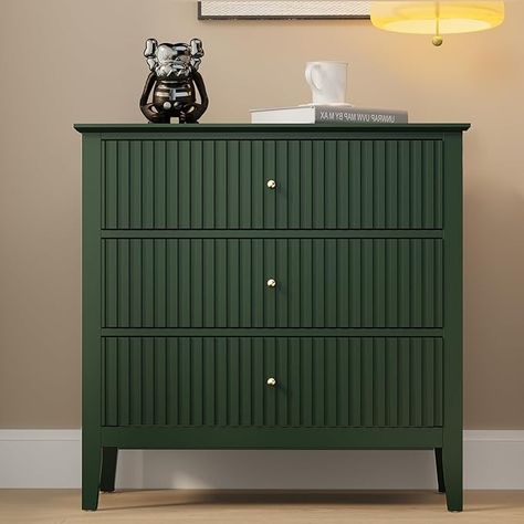 Amazon.com: RoyalCraft Fluted 3 Drawer Dresser, Wide Chest of Drawers with Ball Bearing Slide Modern Nightstand Cabinet Wood Dresser with Spacious Storage for Bedroom, Hallway, Living Room, Entryway, Green Dresser Wide, Silent Ball, Green Nightstands, Tall Nightstands, Colorful Dresser, Dresser In Closet, Green Dresser, Wide Chest Of Drawers, Serene Environment