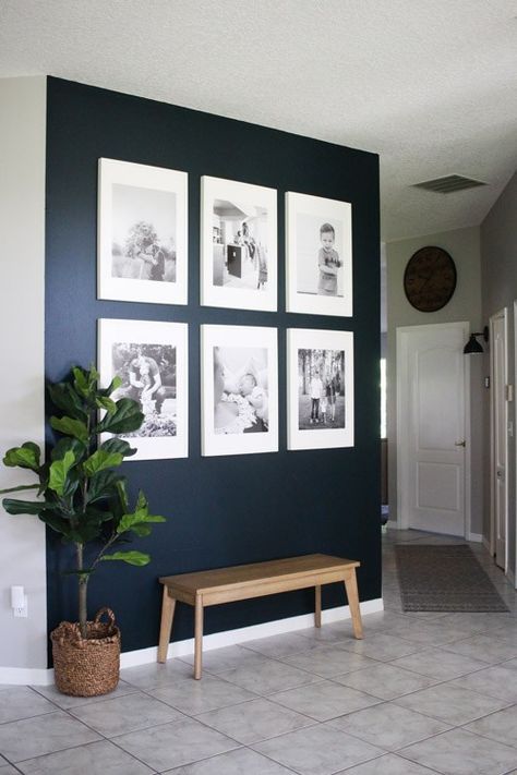 Printing large high quality images for a gallery wall. Diy Gallery Wall, Dark Blue Walls, Foyer Design, Hus Inspiration, Design Del Prodotto, Boho Home, Blue Walls, New Wall, Decor Rustic