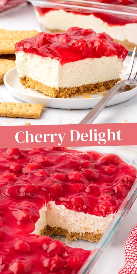 No Bake Cherry Pie Filling Desserts, Cherry Cream Cheese Pie Recipe, Cherry Cheese Delight, No Bake Cherry Cheesecake With Cool Whip 9x13, Cherry O Cream Pie Recipe, Cheery Cheesecake Recipes Easy, Recipes Using Canned Cherry Pie Filling, Cherry Delight Dessert 9x13, Dream Whip Cherry Delight