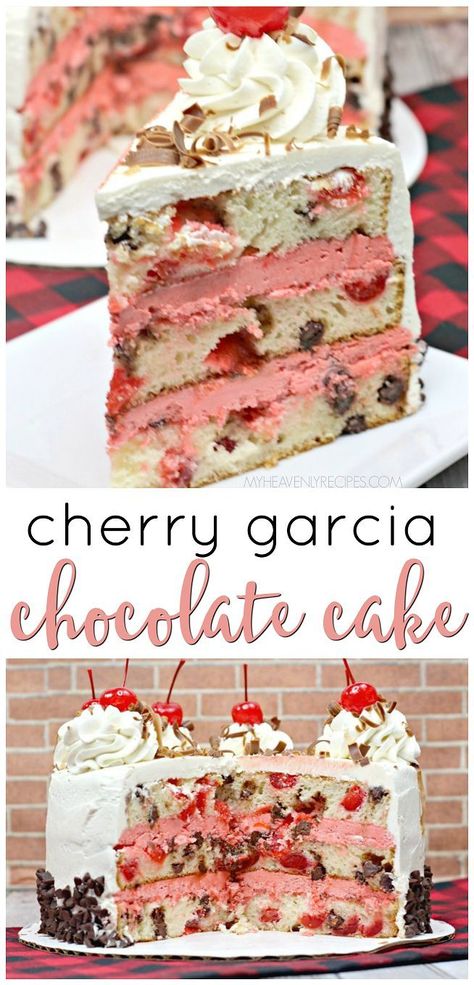 Cherry Cake Recipe, Cherry Garcia, Chocolate Cherry Cake, Layered Dessert, Cakes To Make, Cake Delicious, Cake Mug, Layered Desserts, Dessert Chocolate