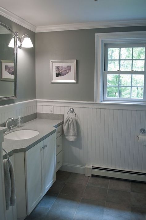 How to Cover Bathroom Wall Tiles [6 Easy Ways!] - EatHappyProject New England Bathroom, Makeover Kamar Mandi, Beadboard Bathroom, White Beadboard, Beadboard Wainscoting, Wainscoting Bathroom, Wainscoting Styles, Gray Walls, Bad Inspiration