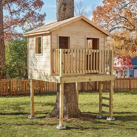 Tree House Easy To Build, Tree Stump Tree House Ideas, Diy Simple Tree House, Diy Playground Treehouse, Tree House Plans Diy, Build A Tree House Diy, How To Build Tree House, Free Treehouse Plans Easy Diy, Simple Diy Treehouse